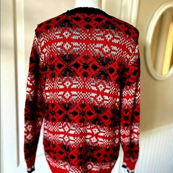 Vintage Mens Marsh Landing Sz Medium Wool Sweater Fair Isle Hand Knit Red Cable - Picture 3 of 6